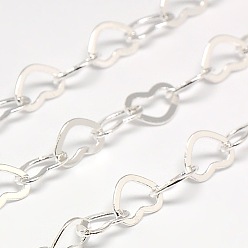 Серебро Латунные сердечные цепи, пайки, с катушкой, серебряный цвет гальваническим, 6x0.5 мм, около 82.02 футов (25 м) / рулон