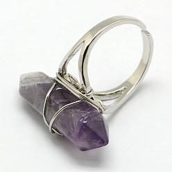 Amethyst Personalized Unisex Natural Gemstone Bullet Rings, with Platinum Plated Brass Findings, Amethyst, 17mm