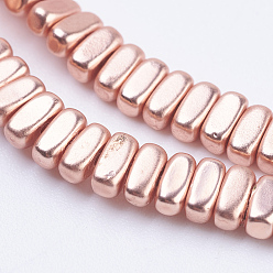Rose Gold Plated Electroplate Non-magnetic Synthetic Hematite Beads Strands, Frosted, Rectangle, Rose Gold Plated, 4x2x2mm, Hole: 1mm, about 207pcs/strand, 15.5 inch(39.5cm)