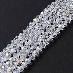 Clear Half-Handmade Transparent Glass Beads Strands, Faceted(32 Facets) Round, Clear, 4mm, Hole: 1mm, about 74pcs/strand, 14 inch