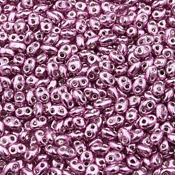 Medium Orchid Dyed Opaque Colours Glass Seed Beads, Silver Lined, 2-Hole, Oval, Medium Orchid, 5x4x2.5mm, Hole: 0.9mm, about 450g/bag