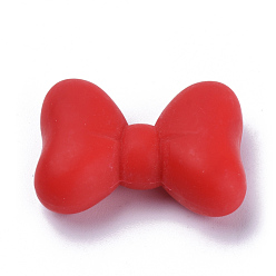 Rouge Perles focales en silicone écologiques de qualité alimentaire, perles à mâcher pour les jouets de dentition, Diy soins infirmiers colliers faisant, bowknot, rouge, 21x29x10.5mm, Trou: 2mm