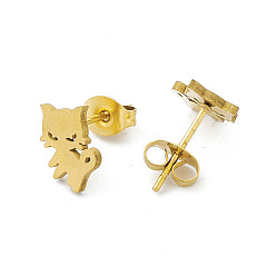 Золотой 304 комплект украшений из нержавеющей стали для женщин, подвесные ожерелья и серьги, кошка, золотые, 17.52 дюйм (44.5 см), 9.5x8 мм, штифты : 0.6 мм