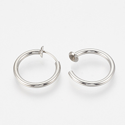 Stainless Steel Color 201 Stainless Steel Retractable Clip-on Hoop Earrings, For Non-pierced Ears, with 304 Stainless Steel Pins and Spring Findings, Stainless Steel Color, 20x2mm