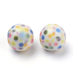 Coloré Perles acryliques imprimés opaques, ronde avec motif de point, colorées, 11.5~12x11mm, Trou: 2.5mm