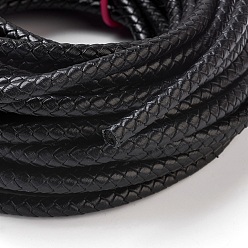 Black Braided Leather Cord, Leather Jewelry Cord, Jewelry DIY Making Material, Dyed, Round, Black, 6mm, about 10.93 yards(10m)/bundle