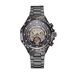 Gunmetal Alloy Watch Head Mechanical Watches, with Stainless Steel Watch Band, Gunmetal, 220x18mm, Watch Head: 57x47.5x17mm, Watch Face: 35mm