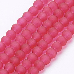 Crimson Transparent Glass Bead Strands, Frosted, Round, Crimson, 6mm, Hole: 1.3~1.6mm, about 140pcs/strand, 31.4 inch