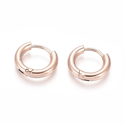 Rose Gold Ion Plating(IP) 304 Stainless Steel Huggie Hoop Earrings, Hypoallergenic Earrings, with 316 Surgical Stainless Steel Pin, Rose Gold, 10 Gauge, 12~13x2.5mm, Pin: 1mm, Inner Diameter: 8mm