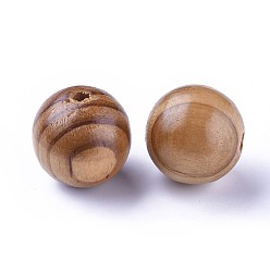BurlyWood Round Natural Wood Beads, Macrame Beads Large Hole, Dyed, Lead Free, BurlyWood, 28~30x27.5~29mm, Hole: 4.5~6mm