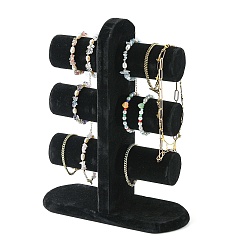 Black Wooden Velours T-Bar Bracelet/Bangle Display Stands, 3-Tier, Black, 31x25.5x10cm