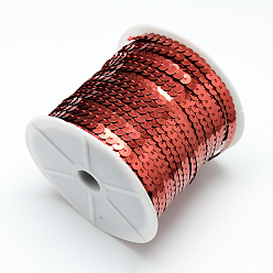 Красный Пластиковые блестки, блестки бисер, Аксессуары для орнаментов, плоско-круглые, красные, 6 мм, около 100 ярдов / рулон
