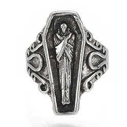 Античное Серебро Сплав манжеты кольца пальцев, широкая полоса кольца, гроб, античное серебро, размер США 9 3/4 (19.5 мм)