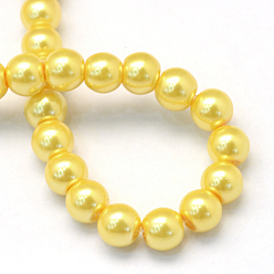 Gold Baking Painted Glass Pearl Bead Strands, Pearlized, Round, Gold, 3~4mm, Hole: 0.5mm, about 195pcs/strand, 23.6 inch