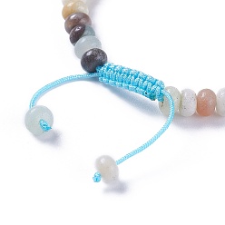 Amazonite Nylon réglable bracelets cordon tressé de perles, avec des perles d'amazonite de fleurs naturelles, 2-1/4 pouces ~ 2-7/8 pouces (5.8~7.2 cm)
