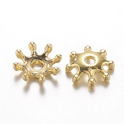 Golden Alloy Bead Caps, Cadmium Free & Lead Free, Flower, Multi-Petal, Golden, 8x2.5mm, Hole: 1.5mm