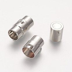 Platinum Brass Locking Tube Magnetic Clasps, Column, Platinum, 18x10mm, Hole: 8mm