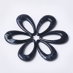 Black Acrylic Pendants, Imitation Gemstone Style, teardrop, Black, 44.5x25.5x6mm, Hole: 1.4mm, about 185pcs/500g