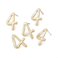 Number Brass Number Stud Earrings with 925 Sterling Silver Pins for Women, Num.4, 21x15mm, Pin: 0.7mm
