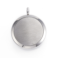 Mixed Color 316 Surgical Stainless Steel Diffuser Locket Pendants, with Perfume Pad and Magnetic Clasps, Flat Round with Lotus, Stainless Steel Color, Mixed Color, 36.5~37x30x6~6.5mm, Hole: 5mm, inner diameter: 23mm