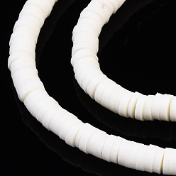 Creamy White Handmade Polymer Clay Beads, Disc/Flat Round, Heishi Beads, Creamy White, 3x1mm, Hole: 1mm, about 380~400pcs/strand, 17.7 inch