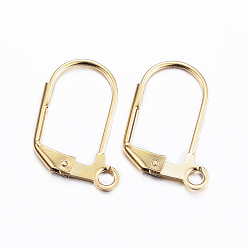 Golden 304 Stainless Steel Earrings, Leverback Earring Findings, with Loop, Golden, 18x12x1.5mm, Hole: 2mm, Pin: 0.8mm