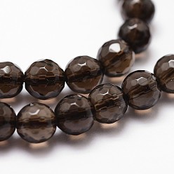 Smoky Quartz Natural Smoky Quartz Beads Strands, Faceted, Round, 6mm, Hole: 1mm, about 61pcs/strand, 14.9 inch~15.1 inch
