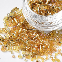 Verge D'or Perles de rocaille en verre, mixedstyle, formes mixtes, verge d'or, 1~7x2~4mm, Trou: 0.7~1mm, environ 450 g / livre