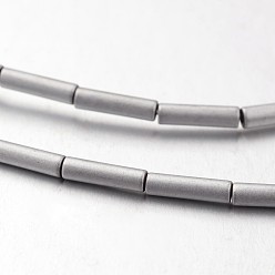 Silver Plated Electroplate Non-magnetic Synthetic Hematite Bead Strands, Frosted, Tube, Silver Plated, 8x2mm, Hole: 1mm, about 50pcs/strand, 15.7 inch