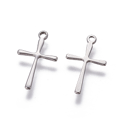 Stainless Steel Color 304 Stainless Steel Pendants, Cross, Stainless Steel Color, 16x9.5x0.7mm, Hole: 1.2mm