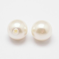 Floral White Shell Pearl Beads,  Grade A, Round, Half Drilled, Floral White, 3mm, Hole: 0.7~1mm