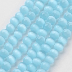 Sky Blue Cat Eye Beads, Round, Sky Blue, 12mm, Hole: 1.5mm, about 32pcs/strand, 14.5 inch