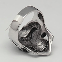 Stainless Steel Color Cool Halloween Jewelry Skull Rings for Men, 304 Stainless Steel Wide Rings, Stainless Steel Color, 17~23mm