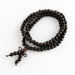 Black Dual-use Items, Wrap Style Buddhist Guru Jewelry Ebony Round Beaded Bracelets or Necklaces, Black, 840mm, 108pcs/bracelet