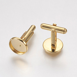 Golden 304 Stainless Steel Cuffinks, Flat Round, Golden, 19.5mm, Tray: 14x2mm, Inner Size: 12mm