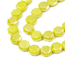 Jaune Galvanoplastie opaques couleur unie perles de verre brins, de couleur plaquée ab , demi-plaqué, facette, octogone, jaune, 7~8x7~8x4mm, Trou: 1.2mm, Environ 72 pcs/chapelet, 20.47 pouce (52 cm)