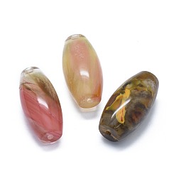 Other Watermelon Stone Glass Synthetic Tigerskin Glass Two Half Drilled Beads, Oval, 49.5~50x25mm, Hole: 2mm