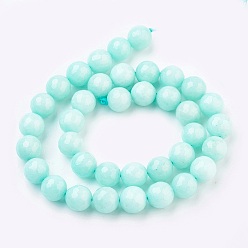 Aigue-marine Malaisie naturelles perles de jade brins, teint, facette, ronde, aigue-marine, 10mm, Trou: 1.2mm, Environ 37 pcs/chapelet, 14.9 pouce