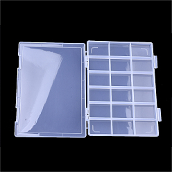 Clair Récipients de stockage de perles en matière plastique, 18 compartiments, rectangle, clair, 28.5x19.5x2.2 cm, compartiment: 44.5x60.5 mm