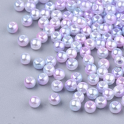 Pink Rainbow ABS Plastic Imitation Pearl Beads, Gradient Mermaid Pearl Beads, Round, Pink, 9.5~10x9mm, Hole: 1.6mm, about 1000pcs/500g
