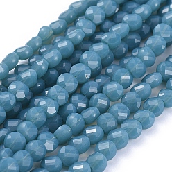 Steel Blue Glass Beads Strands, Faceted, Flat Round, Steel Blue, 6x4mm, Hole: 1.2mm, about 98pcs/Strand, 22 inch(53.5cm)