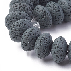 Gray Natural Lava Rock Beads Strands, Dyed, Rondelle, Gray, 10~11x6mm, Hole: 1.8mm, about 34 pcs/Strand, 7.87 inch(20cm)