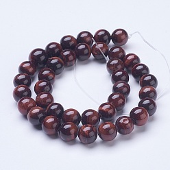 Tiger Eye Natural Red Tiger Eye Beads Strands, Round, 10mm, Hole: 1.2mm, about 38pcs/strand, 15.31 inch
