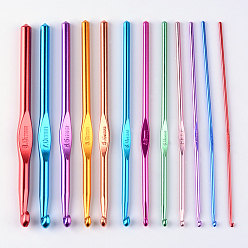 Mixed Color Aluminum Crochet Hooks Needles, Mixed Color, 150x2~8mm, 12pcs/Bag