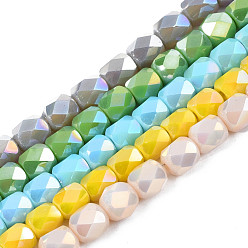 Mixed Color Electroplate Glass Beads Strands, AB Color Plated, Faceted, Column, Mixed Color, 5.5x5mm, Hole: 1.2mm, about 99pcs/strand, 21.85 inch(55.5cm)