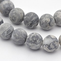 Picasso Jasper Natural Map Stone/Polychrome Jasper/Picasso Stone/Picasso Jasper Beads Strands, Round, Frosted, 6mm, Hole: 1mm, about 59pcs/strand, 15 inch