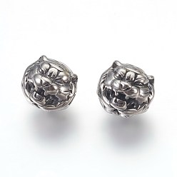 Antique Silver 304 Stainless Steel Beads, Tiger, Antique Silver, 10x11x10mm, Hole: 2mm