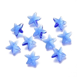 Blue Faceted Glass Charms, Starfish, Blue, 14x15x7mm, Hole: 1.4mm