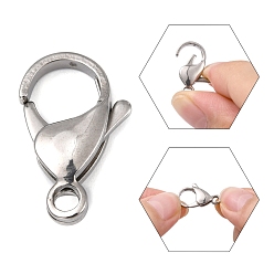Stainless Steel Color Polished 316 Surgical Stainless Steel Lobster Claw Clasps, Parrot Trigger Clasps, Stainless Steel Color, 19x12x5mm, Hole: 3mm
