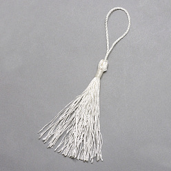 White Polyester Tassel Decorations, Pendant Decorations, White, 130x6mm, Tassel: 70~90mm